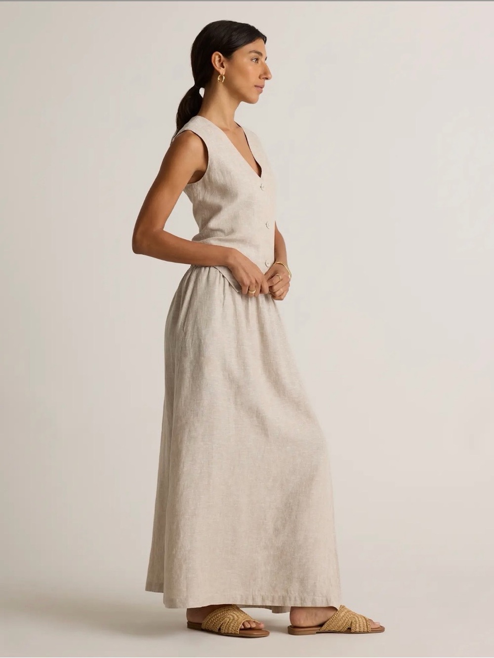 Quince Natural Beige Linen Maxi Skirt with Side Slit - Picture 5 of 7